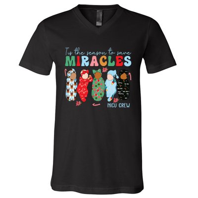 Tis The Season To Save Miracles Nicu Crew Nurse Christmas V-Neck T-Shirt