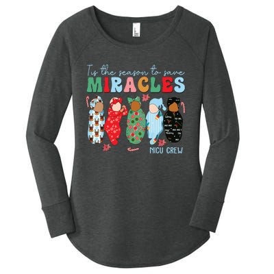 Tis The Season To Save Miracles Nicu Crew Nurse Christmas Women's Perfect Tri Tunic Long Sleeve Shirt