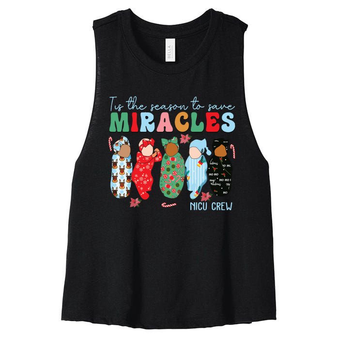 Tis The Season To Save Miracles Nicu Crew Nurse Christmas Women's Racerback Cropped Tank