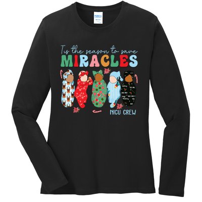 Tis The Season To Save Miracles Nicu Crew Nurse Christmas Ladies Long Sleeve Shirt