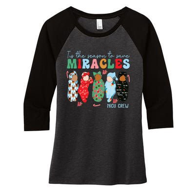 Tis The Season To Save Miracles Nicu Crew Nurse Christmas Women's Tri-Blend 3/4-Sleeve Raglan Shirt