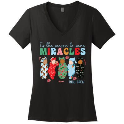 Tis The Season To Save Miracles Nicu Crew Nurse Christmas Women's V-Neck T-Shirt