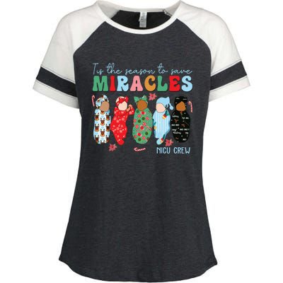 Tis The Season To Save Miracles Nicu Crew Nurse Christmas Enza Ladies Jersey Colorblock Tee