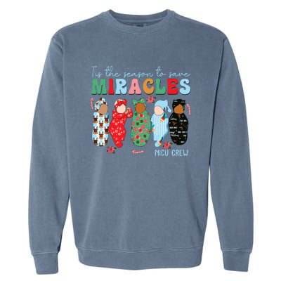 Tis The Season To Save Miracles Nicu Crew Nurse Christmas Garment-Dyed Sweatshirt