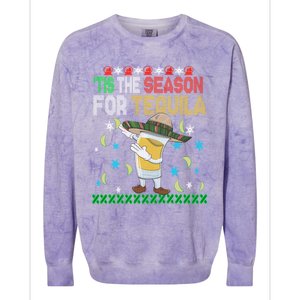 Tis The Season For Tequila Dabbing Ugly Christmas Alcohol Colorblast Crewneck Sweatshirt