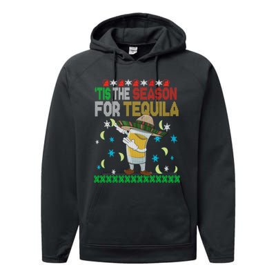 Tis The Season For Tequila Dabbing Ugly Christmas Alcohol Performance Fleece Hoodie