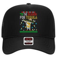 Tis The Season For Tequila Dabbing Ugly Christmas Alcohol High Crown Mesh Back Trucker Hat