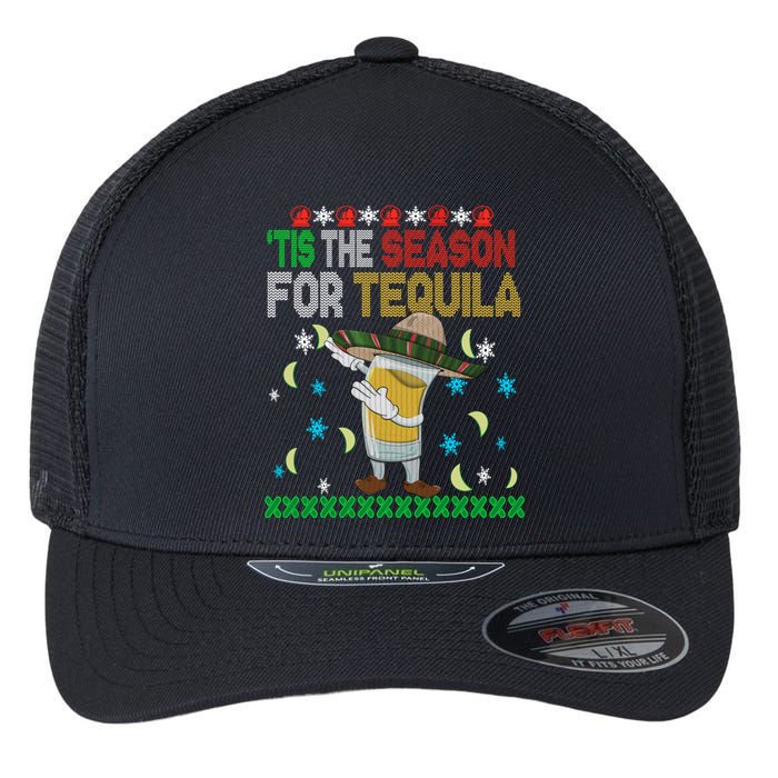 Tis The Season For Tequila Dabbing Ugly Christmas Alcohol Flexfit Unipanel Trucker Cap