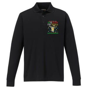 Tis The Season For Tequila Dabbing Ugly Christmas Alcohol Performance Long Sleeve Polo