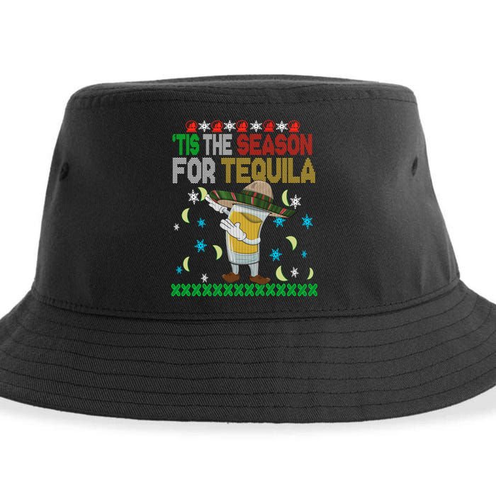 Tis The Season For Tequila Dabbing Ugly Christmas Alcohol Sustainable Bucket Hat