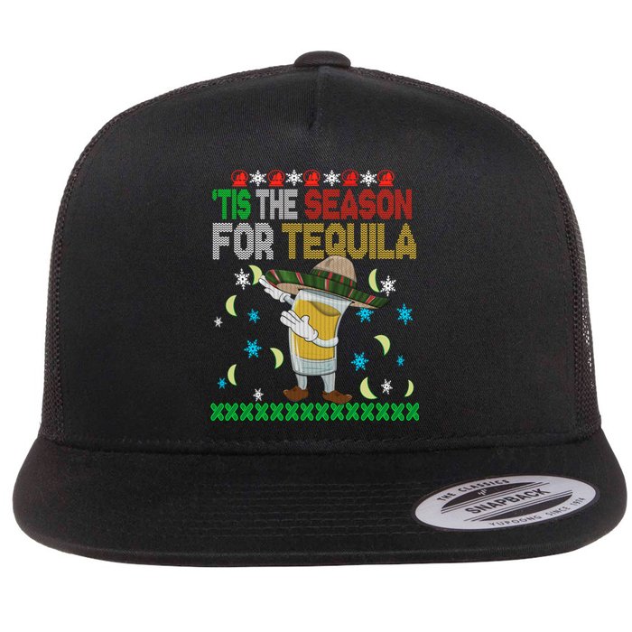 Tis The Season For Tequila Dabbing Ugly Christmas Alcohol Flat Bill Trucker Hat