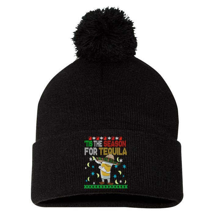 Tis The Season For Tequila Dabbing Ugly Christmas Alcohol Pom Pom 12in Knit Beanie