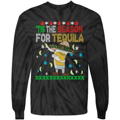 Tis The Season For Tequila Dabbing Ugly Christmas Alcohol Tie-Dye Long Sleeve Shirt