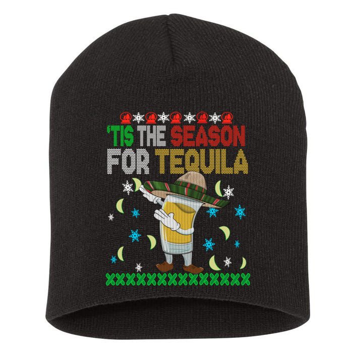 Tis The Season For Tequila Dabbing Ugly Christmas Alcohol Short Acrylic Beanie