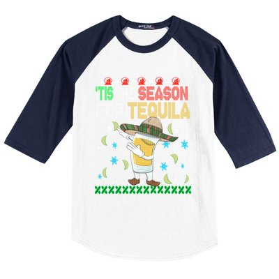 Tis The Season For Tequila Dabbing Ugly Christmas Alcohol Baseball Sleeve Shirt