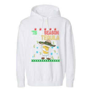 Tis The Season For Tequila Dabbing Ugly Christmas Alcohol Garment-Dyed Fleece Hoodie