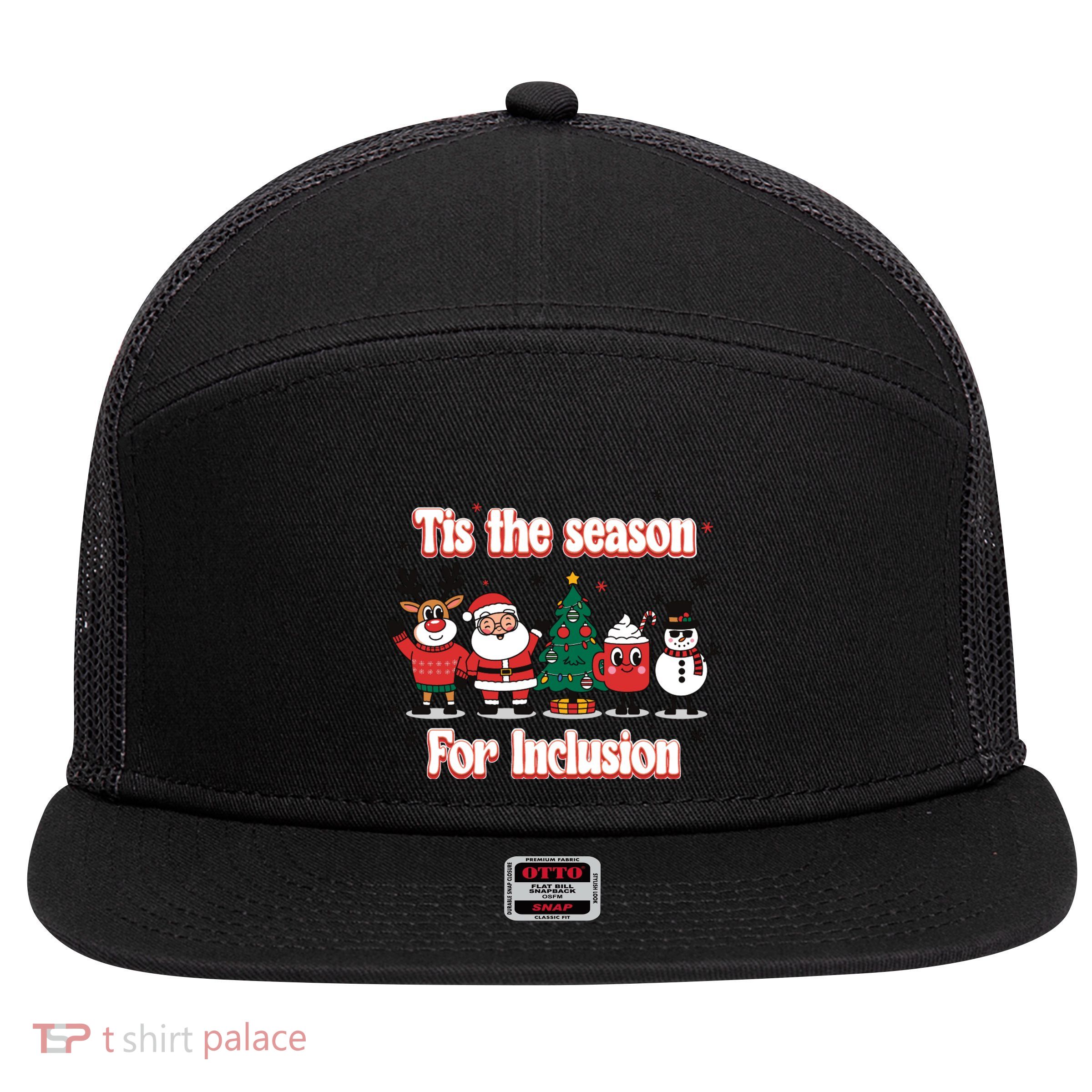 Tis The Season For Inclusion Christmas Holday Santa Claus 7 Panel Mesh Trucker Snapback Hat