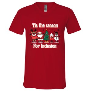 Tis The Season For Inclusion Christmas Holday Santa Claus V-Neck T-Shirt