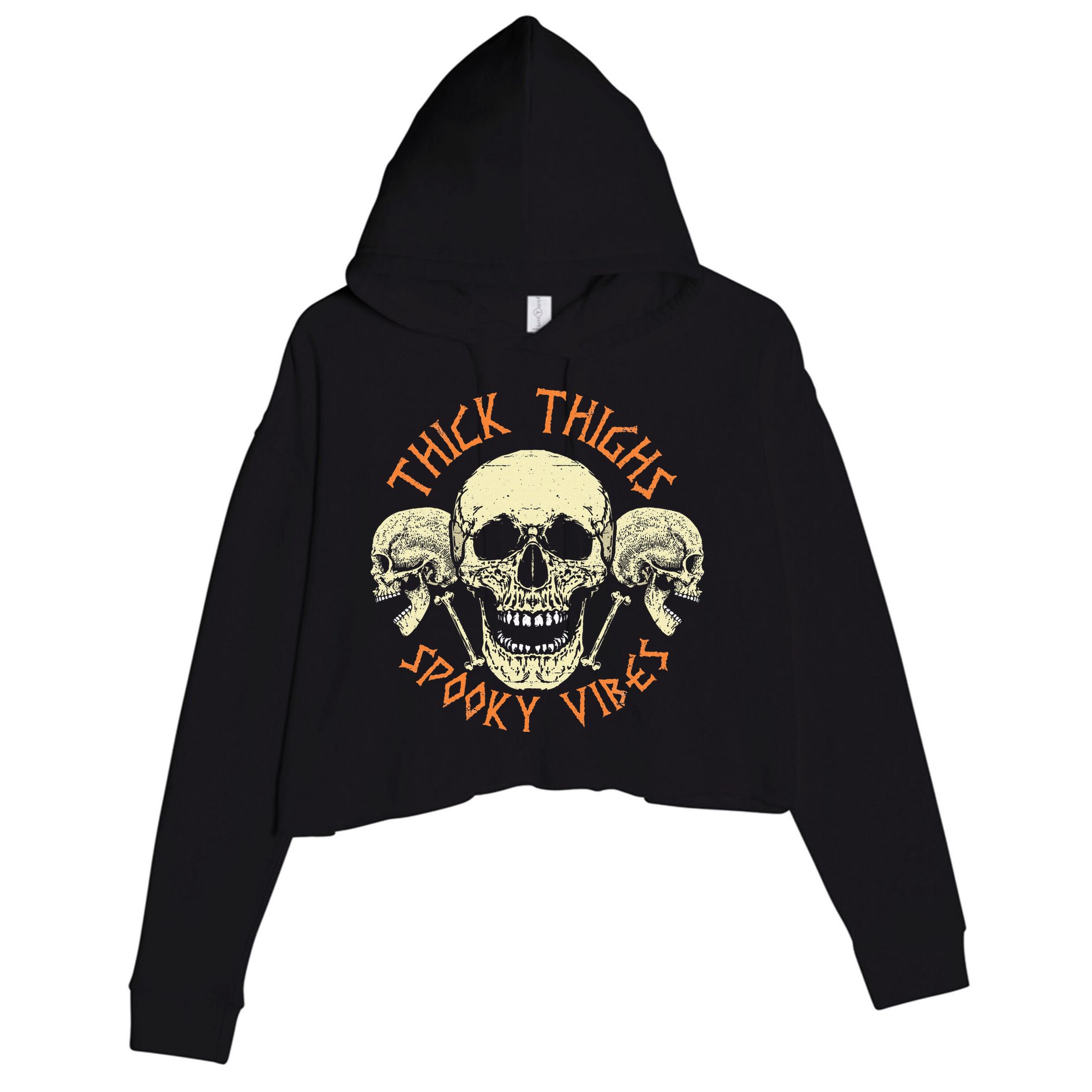 Thick Thighs & Spooky Vibes Halloween Costume Crop Fleece Hoodie