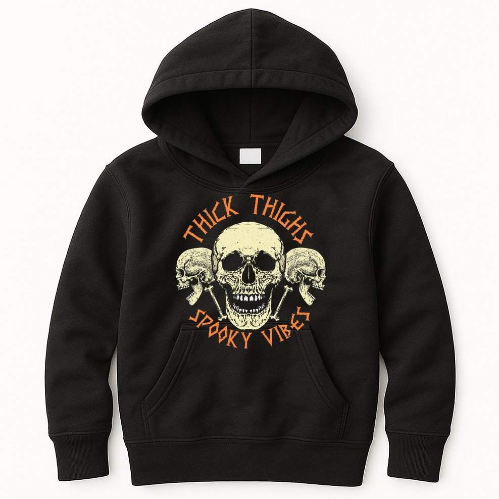 Thick Thighs & Spooky Vibes Halloween Costume Kids Hoodie