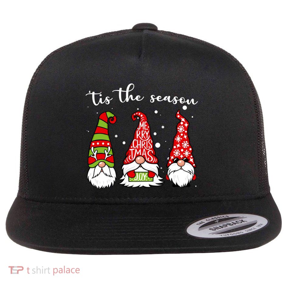 Tis The Season Gnome Christmas Holiday Flat Bill Trucker Hat