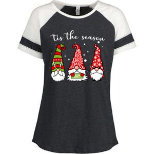 Tis The Season Gnome Christmas Holiday Enza Ladies Jersey Colorblock Tee