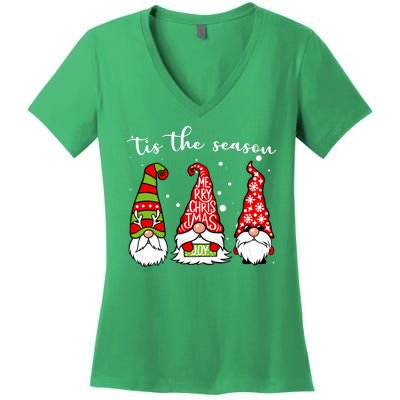 Tis The Season Gnome Christmas Holiday Women's V-Neck T-Shirt