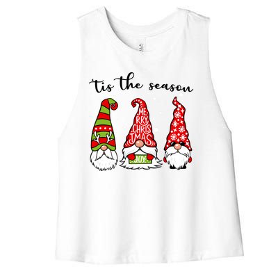 Tis The Season Gnome Christmas Holiday Women's Racerback Cropped Tank