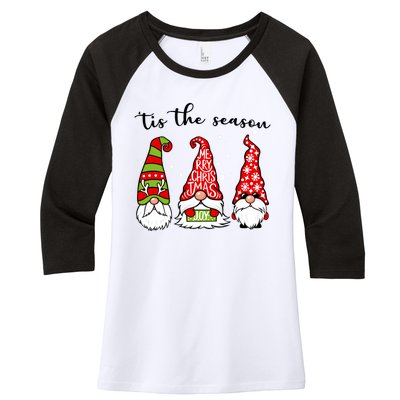 Tis The Season Gnome Christmas Holiday Women's Tri-Blend 3/4-Sleeve Raglan Shirt