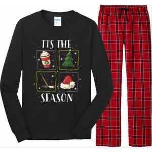 Tis The Season Ice Hockey Christmas Coffee Latte Xmas Tree Gift Long Sleeve Pajama Set