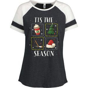 Tis The Season Ice Hockey Christmas Coffee Latte Xmas Tree Gift Enza Ladies Jersey Colorblock Tee