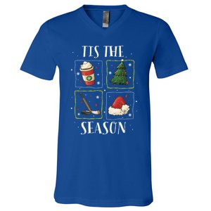 Tis The Season Ice Hockey Christmas Coffee Latte Xmas Tree Gift V-Neck T-Shirt