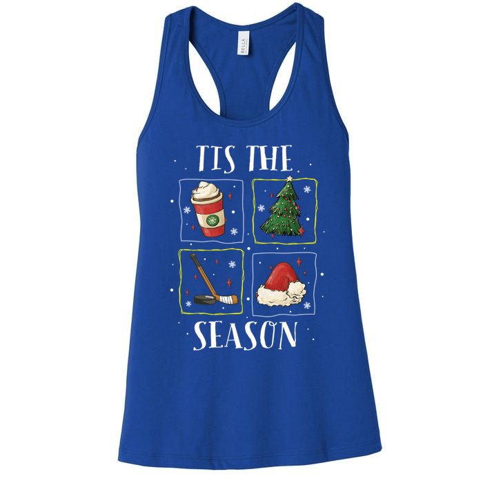 Tis The Season Ice Hockey Christmas Coffee Latte Xmas Tree Gift Women's Racerback Tank