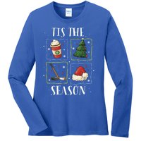 Tis The Season Ice Hockey Christmas Coffee Latte Xmas Tree Gift Ladies Long Sleeve Shirt