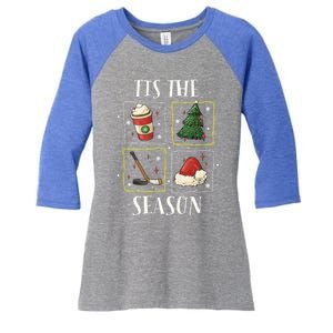 Tis The Season Ice Hockey Christmas Coffee Latte Xmas Tree Gift Women's Tri-Blend 3/4-Sleeve Raglan Shirt