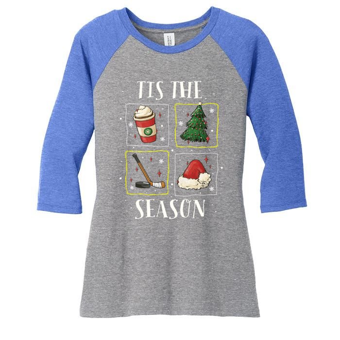 Tis The Season Ice Hockey Christmas Coffee Latte Xmas Tree Gift Women's Tri-Blend 3/4-Sleeve Raglan Shirt