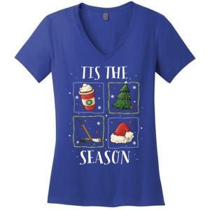 Tis The Season Ice Hockey Christmas Coffee Latte Xmas Tree Gift Women's V-Neck T-Shirt