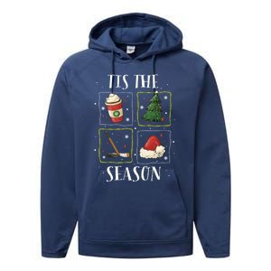 Tis The Season Ice Hockey Christmas Coffee Latte Xmas Tree Gift Performance Fleece Hoodie