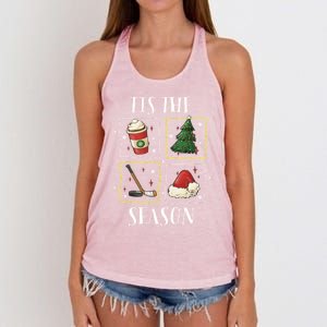 Tis The Season Ice Hockey Christmas Coffee Latte Xmas Tree Gift Women's Knotted Racerback Tank