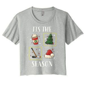 Tis The Season Ice Hockey Christmas Coffee Latte Xmas Tree Gift Women's Crop Top Tee