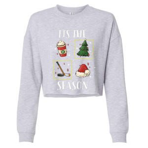 Tis The Season Ice Hockey Christmas Coffee Latte Xmas Tree Gift Cropped Pullover Crew