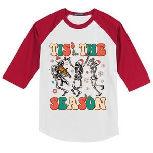 Tis The Season Funny Christmas Skeleton Dancing Merry Xmas Meaningful Gift Kids Colorblock Raglan Jersey