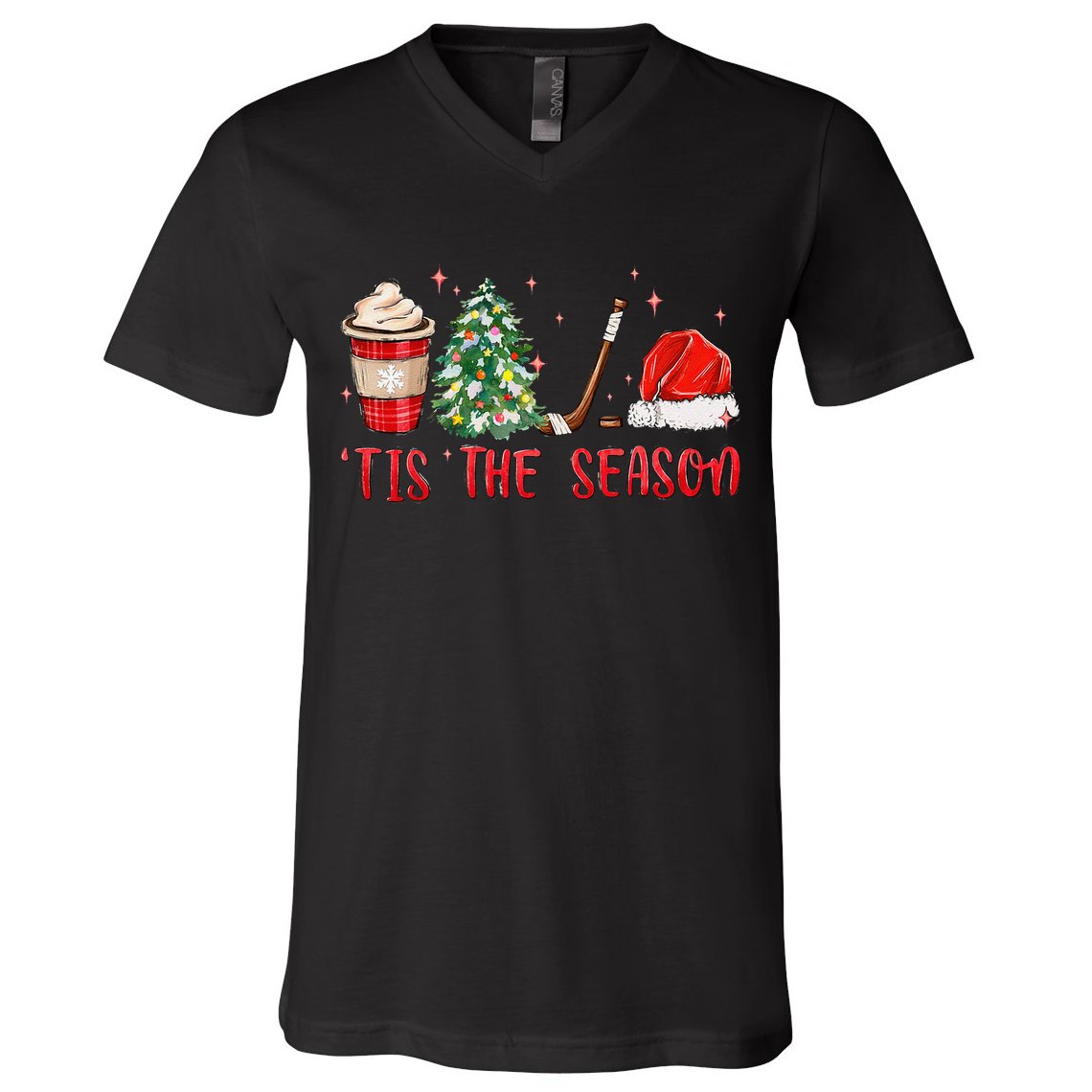 Tis The Season Hockey Christmas Hockey Xmas Tree Ice Hockey V-Neck T-Shirt