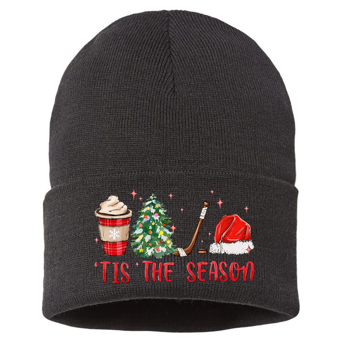 Tis The Season Hockey Christmas Hockey Xmas Tree Ice Hockey Sustainable Knit Beanie