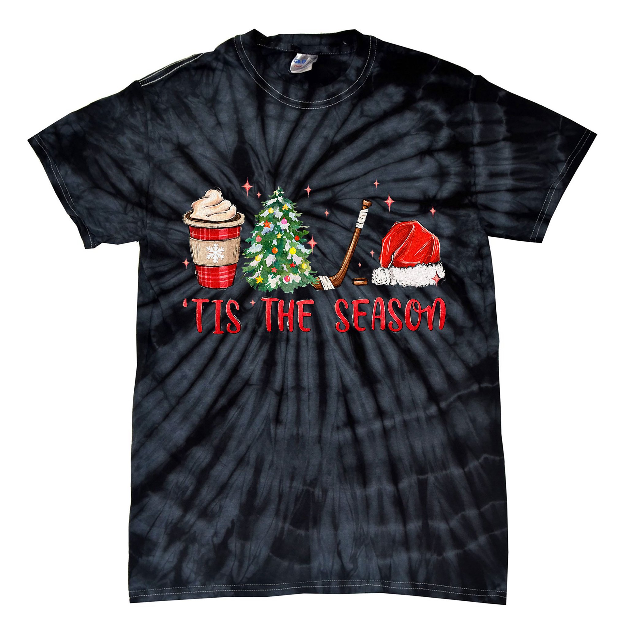 Tis The Season Hockey Christmas Hockey Xmas Tree Ice Hockey Tie-Dye T-Shirt