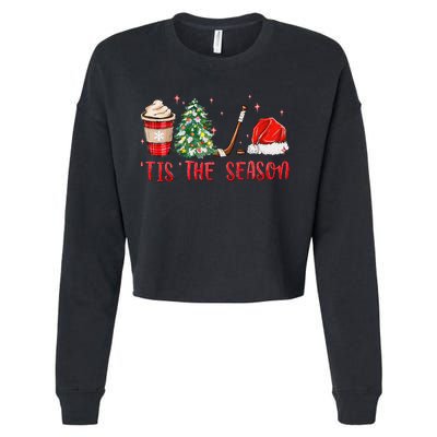 Tis The Season Hockey Christmas Hockey Xmas Tree Ice Hockey Cropped Pullover Crew