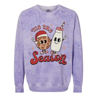 Tis The Season Cookies Milk Santa Hat Christmas Retro Xmas Gift Colorblast Crewneck Sweatshirt