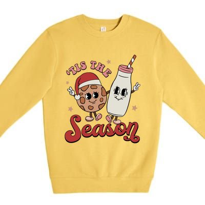 Tis The Season Cookies Milk Santa Hat Christmas Retro Xmas Gift Premium Crewneck Sweatshirt