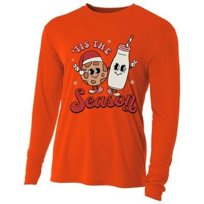 Tis The Season Cookies Milk Santa Hat Christmas Retro Xmas Gift Cooling Performance Long Sleeve Crew