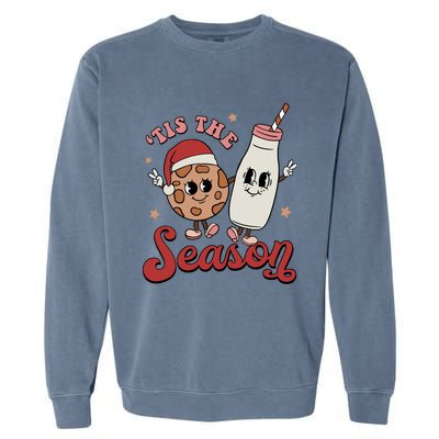 Tis The Season Cookies Milk Santa Hat Christmas Retro Xmas Gift Garment-Dyed Sweatshirt